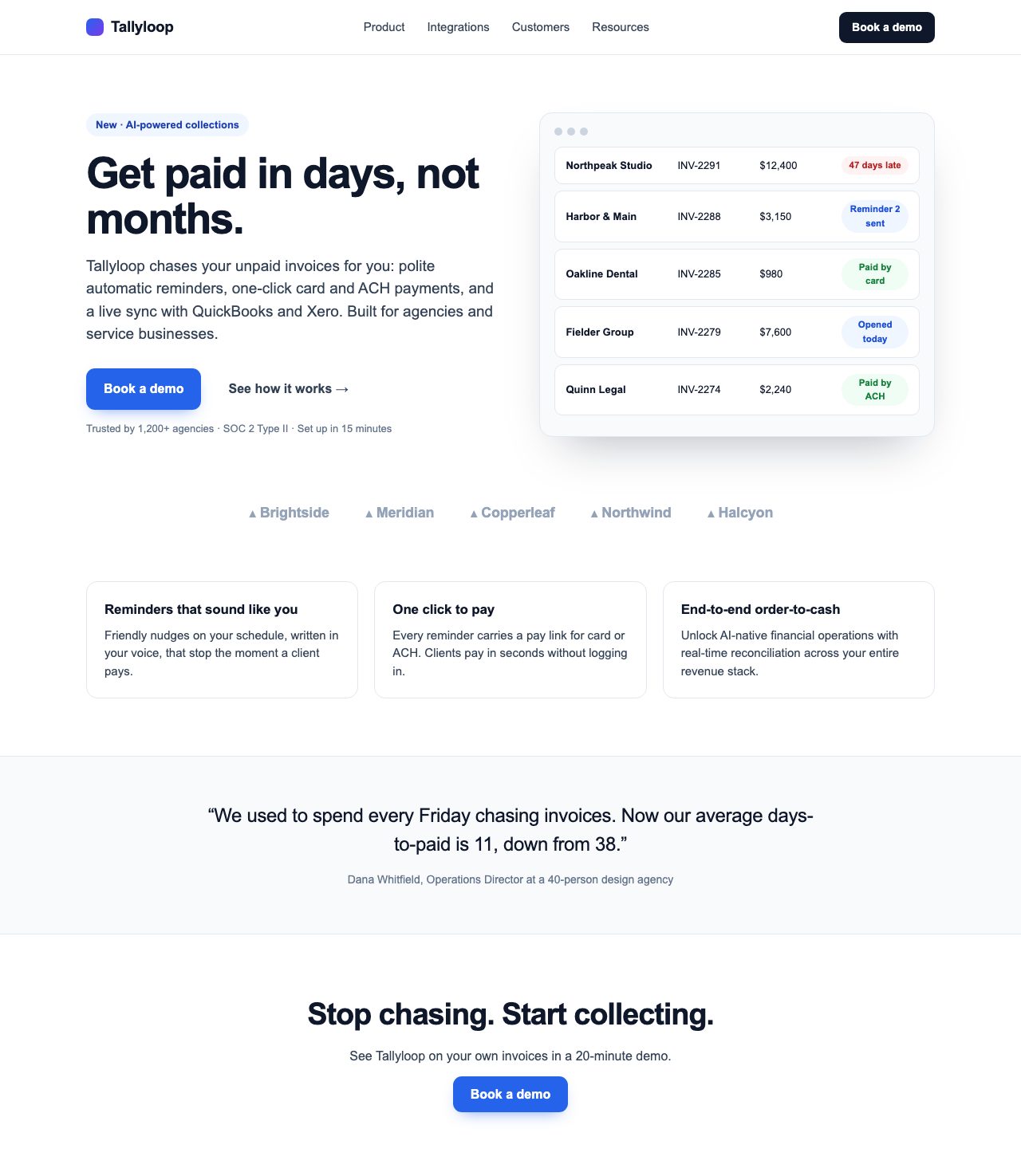 First screen of Tallyloop homepage